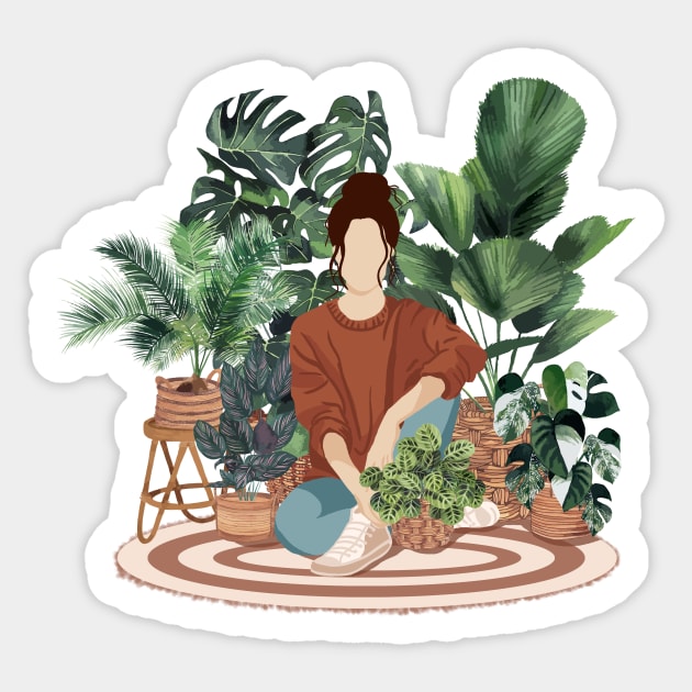 Plant lady, Girl with plants 2 Sticker by Gush Art Studio 1